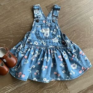 OshKosh B'gosh Vintage Floral Strawberry Denim Jumper Overall Dress Size 12M